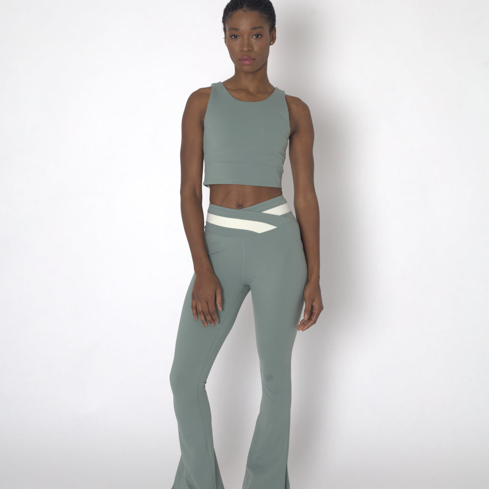 YOGAFLOW WRAP WAIST FLARE TROUSERS DUO SOFT SAGE