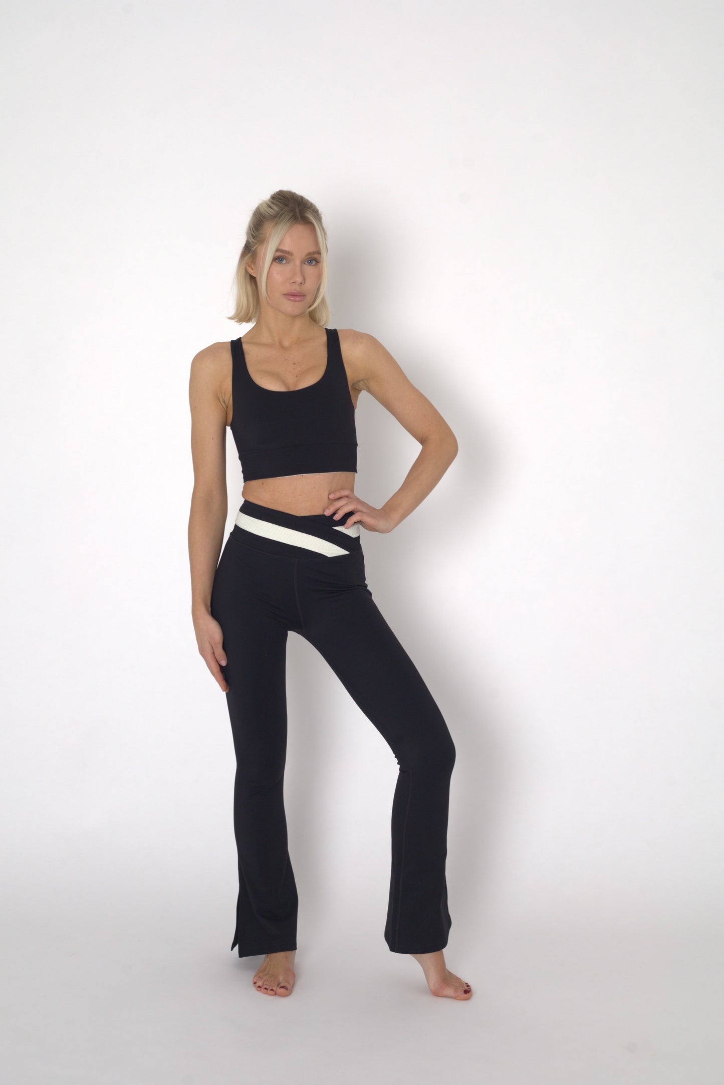 YOGAFLOW WRAP WAIST FLARE TROUSERS DUO BLACK